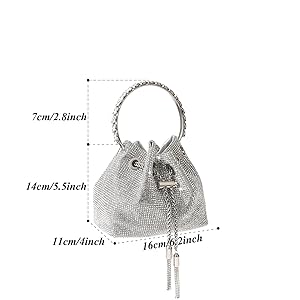 Rhinestone Drawstring Bucket Bag / Crystal Embellished Evening Bag