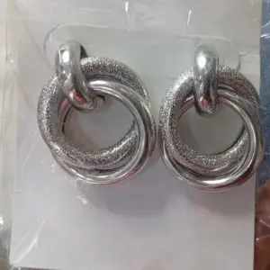 Chunky silver tone double hook earrings